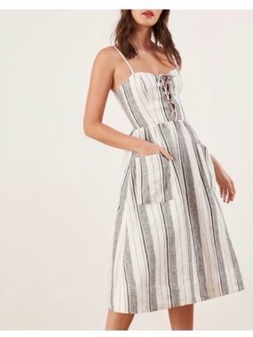 Reformation Louisiana Striped Lace-Up Linen Dress